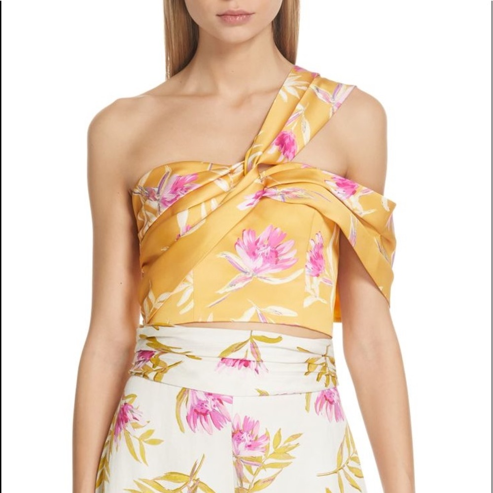 AMUR Marty floral print one-shoulder bustier top